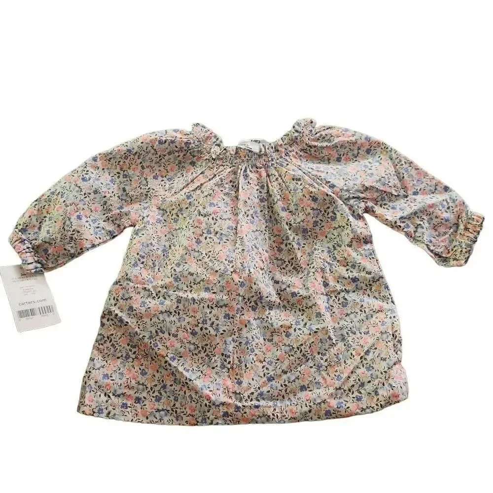 Carter's Girls Pink & Blue Floral Peasant Blouse - Size 3 Months